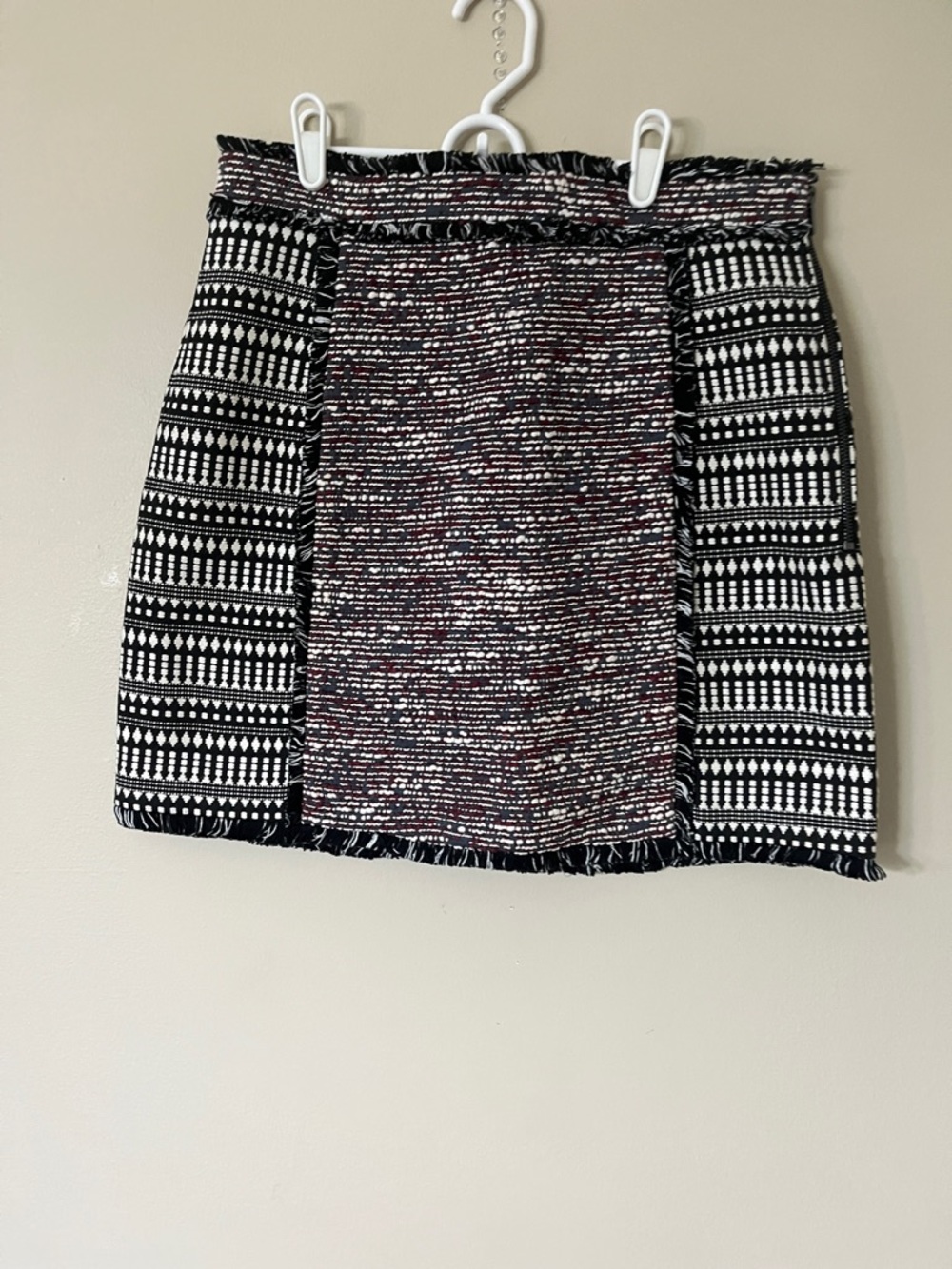 French Connection Black & White Patterned Tweed-Panel Mini Skirt